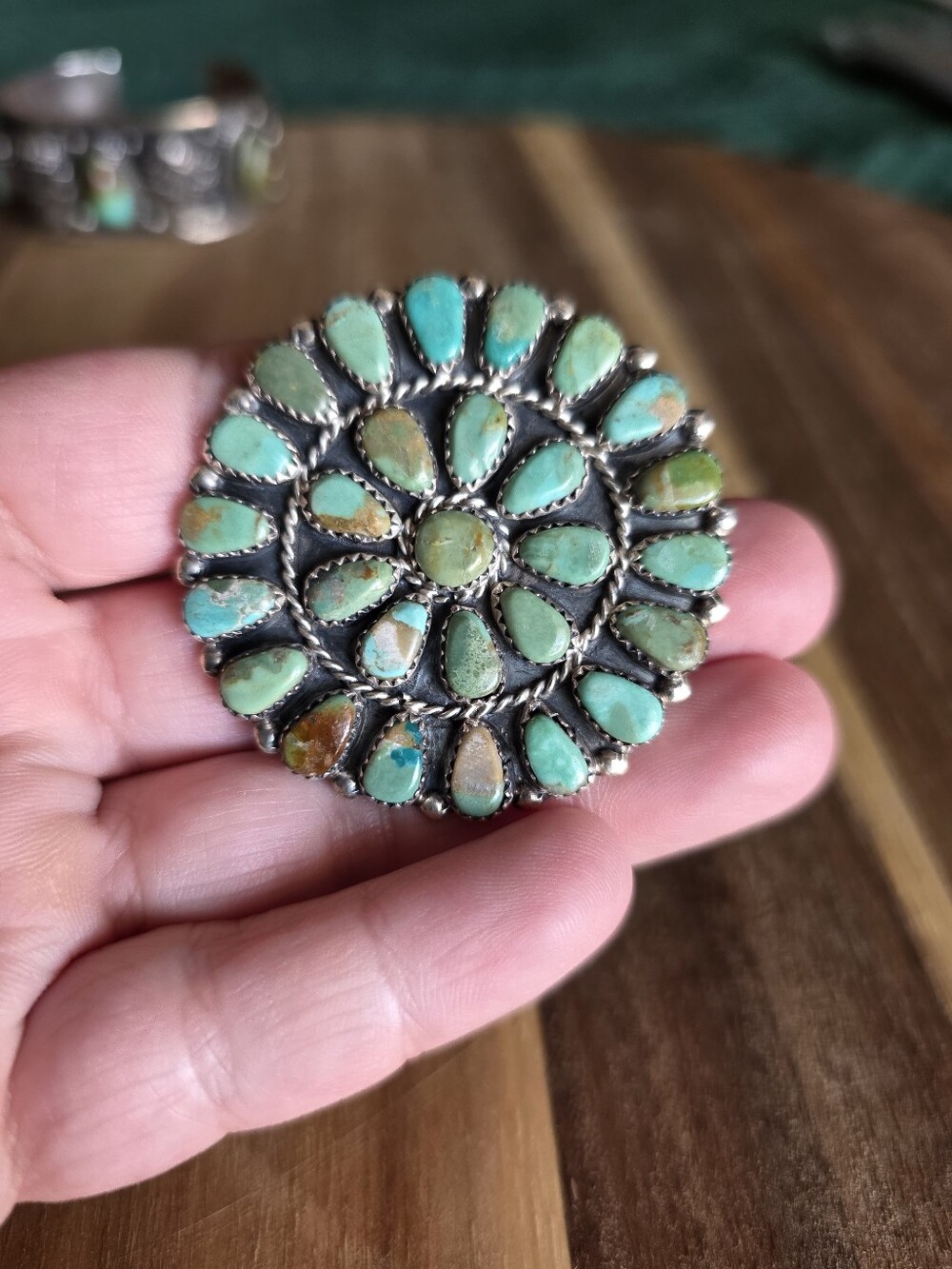 Artist Signed | Navjao Handmade Sterling Silver And Turquoise | Flower Pendant |
